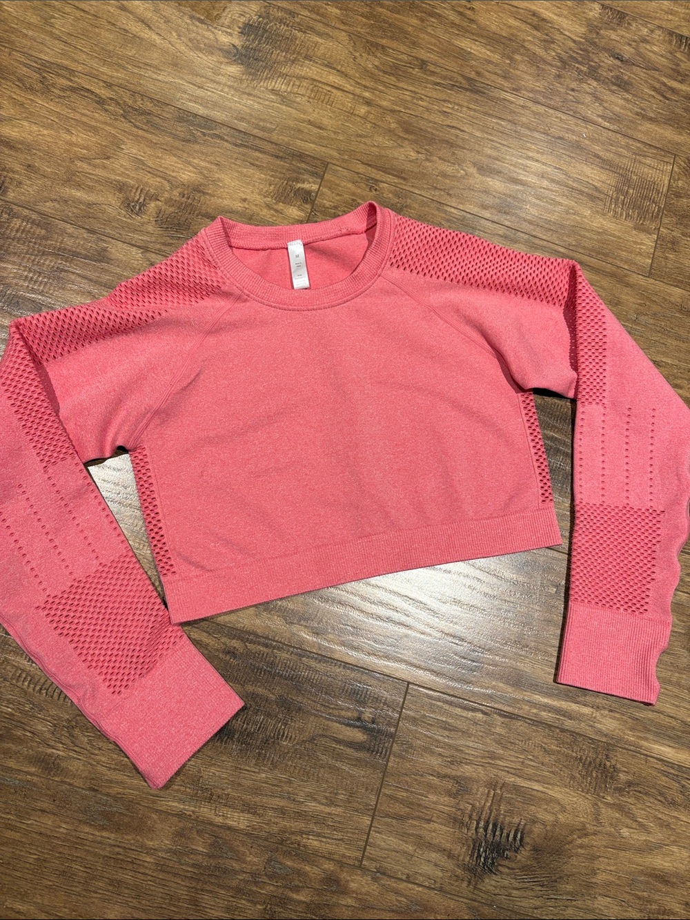 Coral Pink Crop Long-Sleeve Top